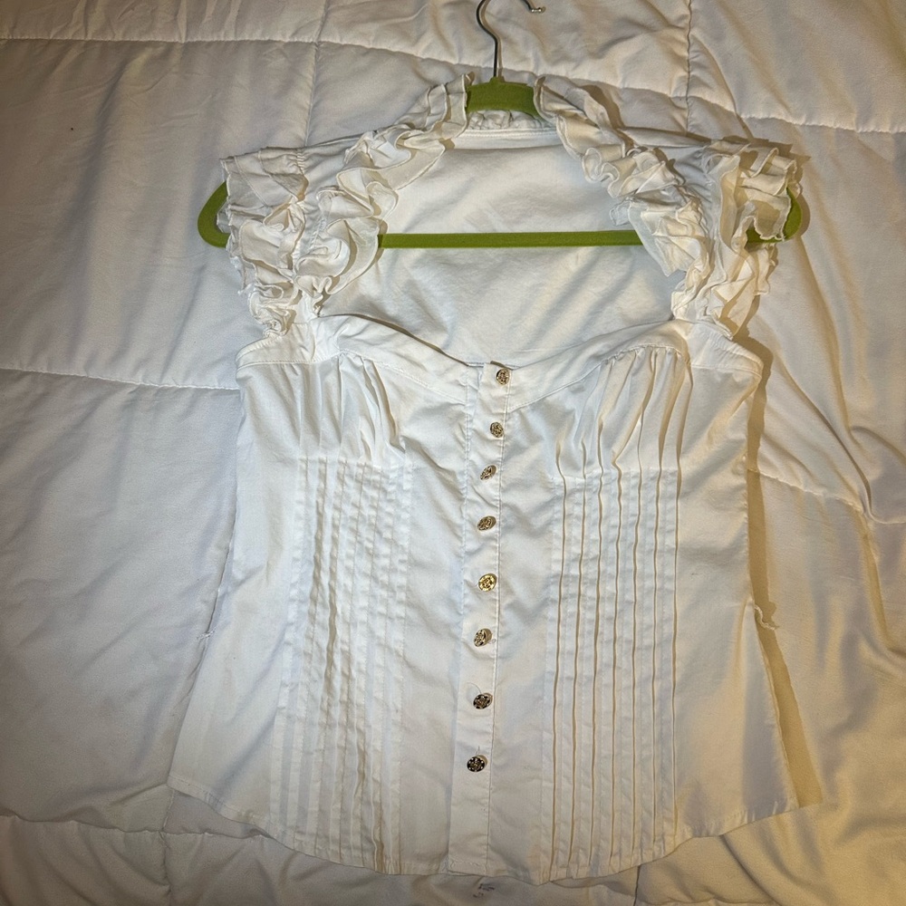 bebe Ivory Ruffled Cap Sleeve Blouse